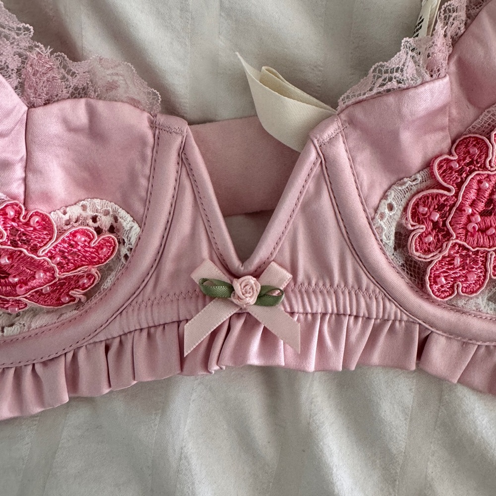 BNWT For Love And Lemons Pink Floral Embroidered Bra - Picture 3 of 5